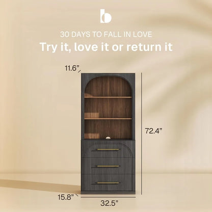 Arched Storage Cabinet with Drawers and Shelving