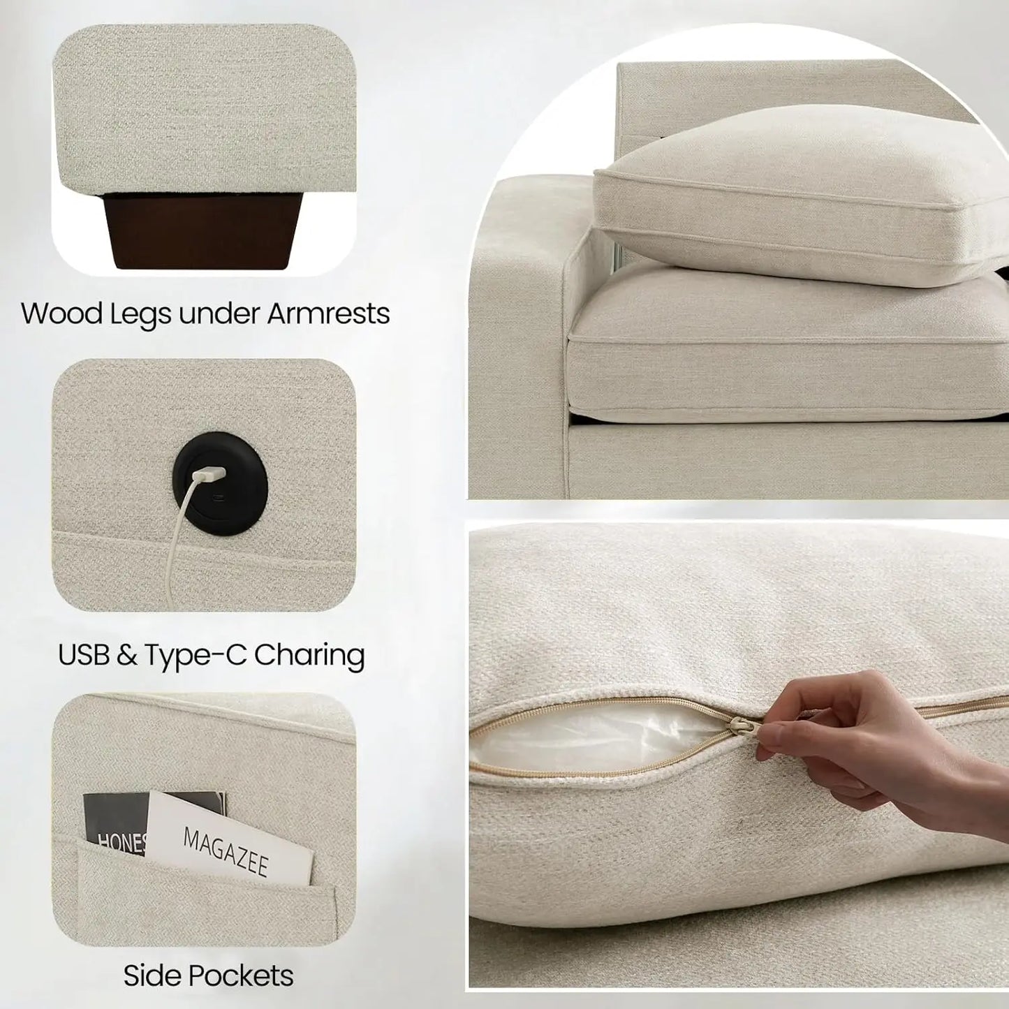 Modular Chenille Sofa with Hidden Storage