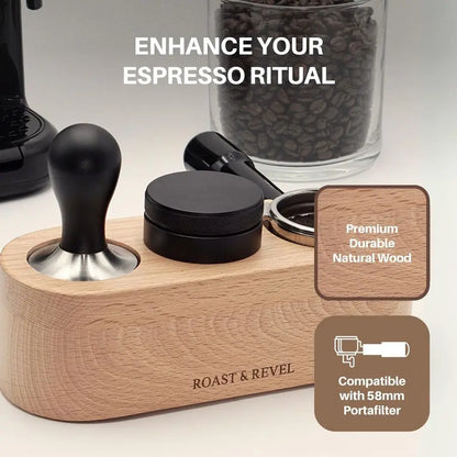 Beechwood Espresso Tamping Station with Barista Setup