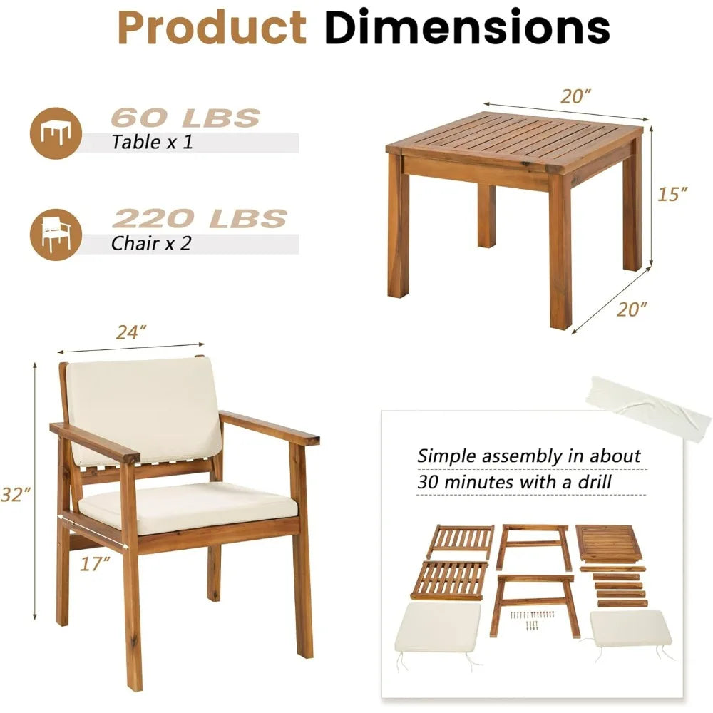Acacia Wood Outdoor Bistro Conversation Set