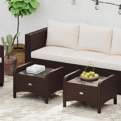 Wicker Outdoor Patio Ottomans, Set of Two