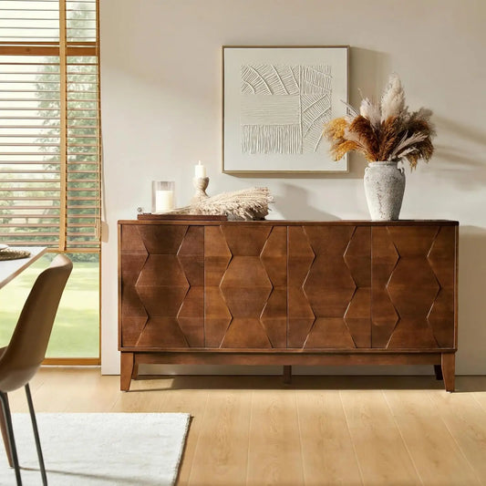 Modern Sideboard Cabinet with 4 Doors and Interior Shelves