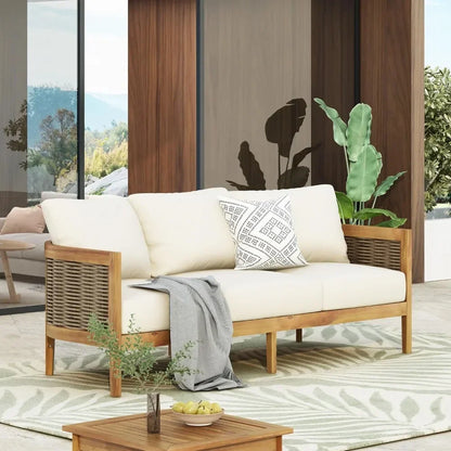 Outdoor Conversation Set with Rattan Weave and Slat Design