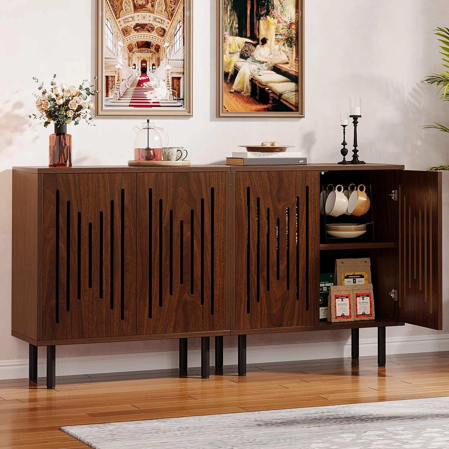 Modern Sideboard Buffet Cabinet with Adjustable Storage (Set of 2)