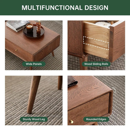 Solid Oak Mid-Century Coffee Table with Storage