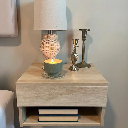 Floating Wood Nightstand with Drawer Storage - Set of 2