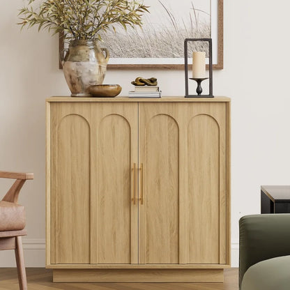 Mid-Century Oak Storage Cabinet With Arched Doors