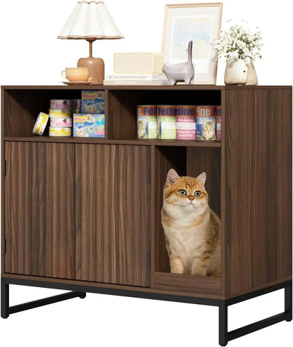 Hidden Cat Litter Box Cabinet with Fluted Doors and Storage