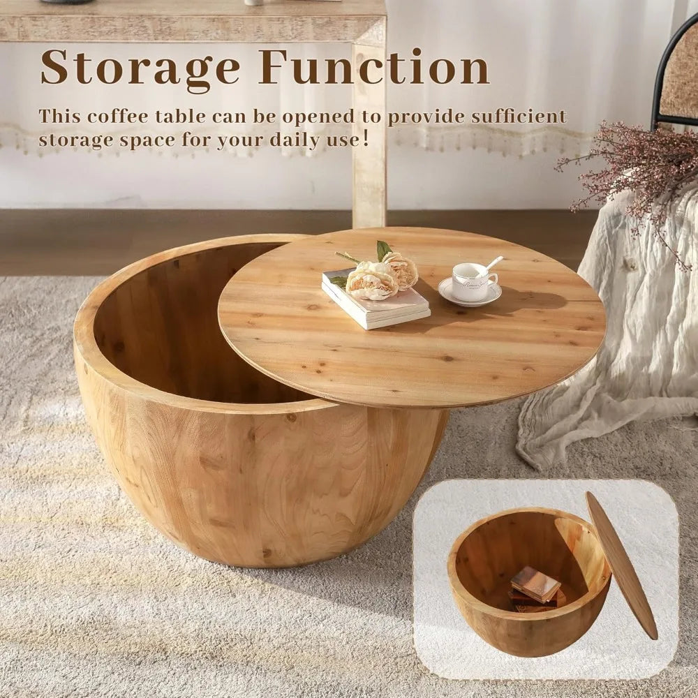 Round Barrel Coffee Table with Hidden Storage