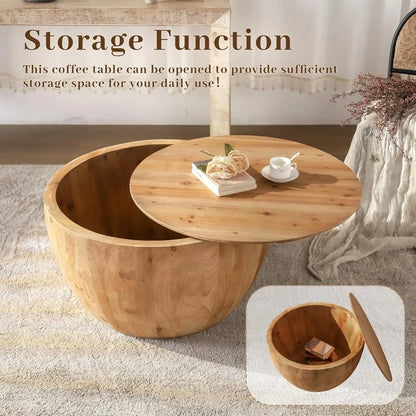 Round Barrel Coffee Table with Hidden Storage