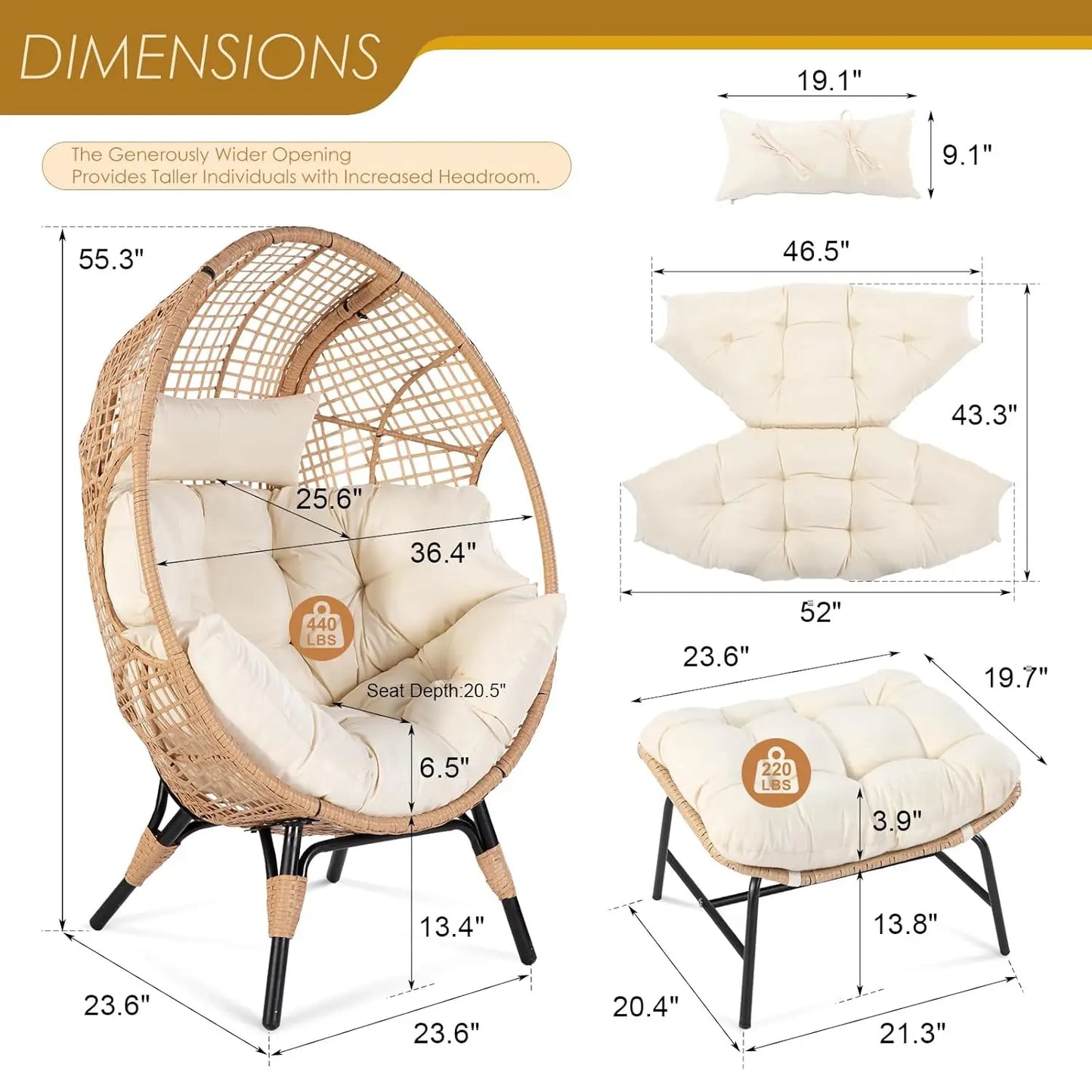 Oversized Wicker Egg Chair with Ottoman