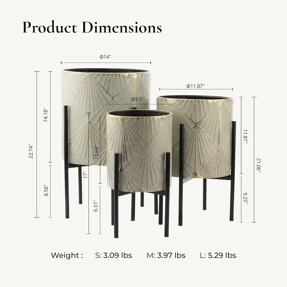 Modern Metal Planter Set With Gold Accent Stands