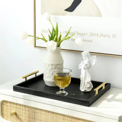 Faux Leather Serving Tray Set With Croc Texture Design