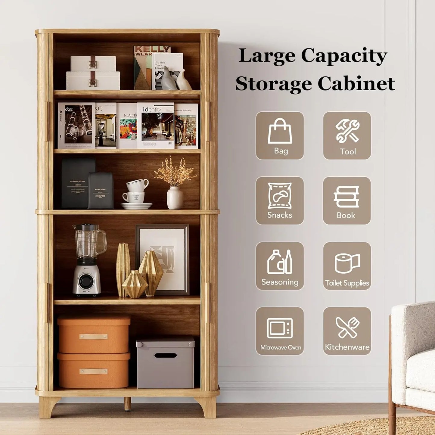 Tall Storage Cabinet with Sliding Door and Shelves