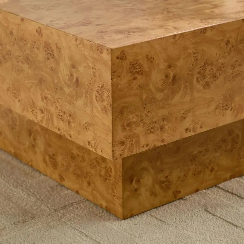 Faux Burl Wood Coffee Table with Pedestal Base Design