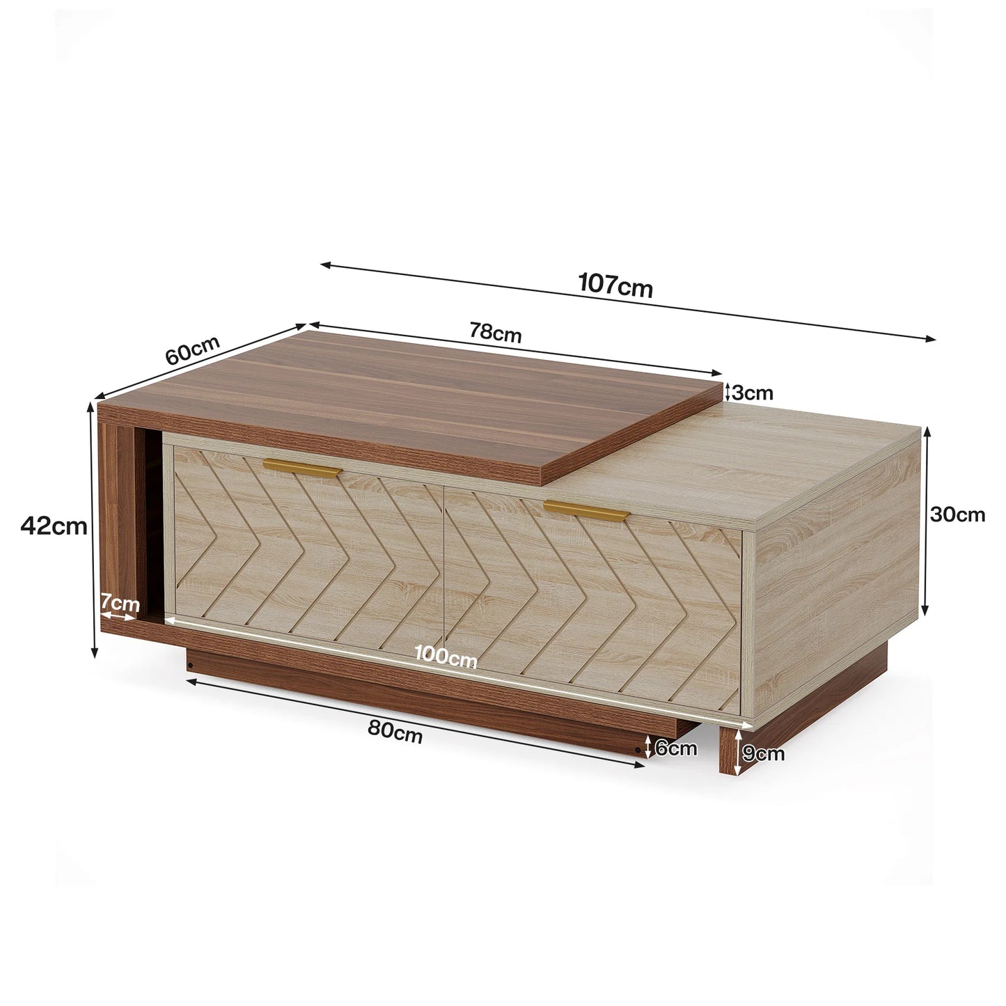 Dual-Tone Expandable Coffee Table with Brass Accents