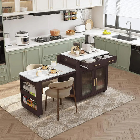 Refined Marble-Top Kitchen Island with Extension