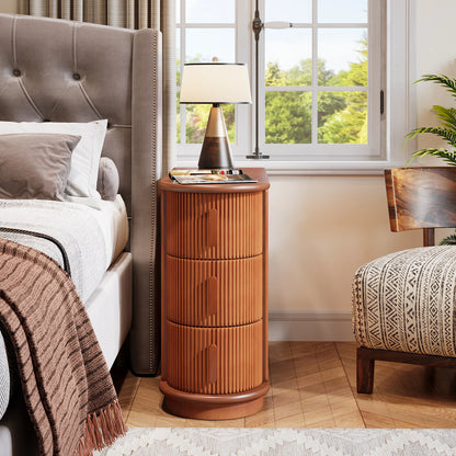 Solid Wood End Table with 3 Drawers