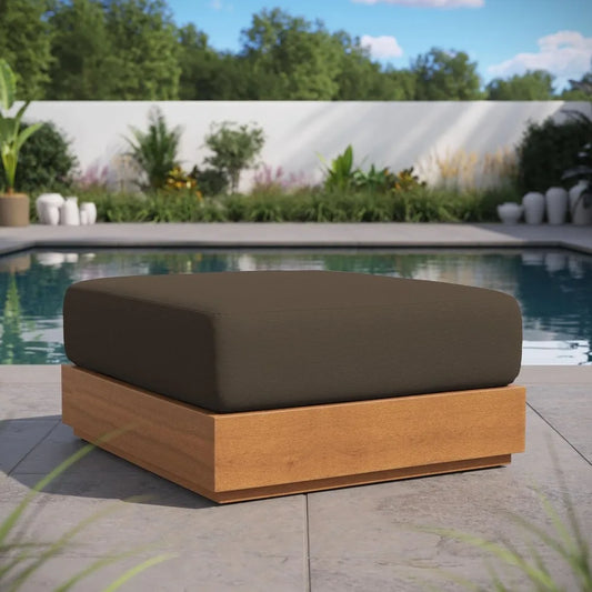 Acacia Wood Outdoor Ottoman with Weather-Resistant Cushion