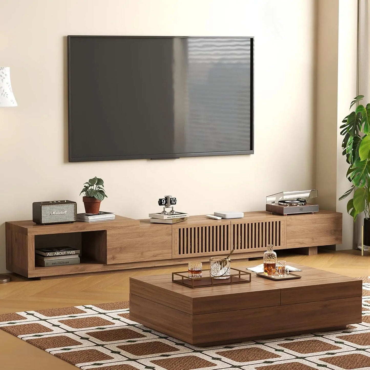 Mid-Century TV Stand & Storage Coffee Table Set