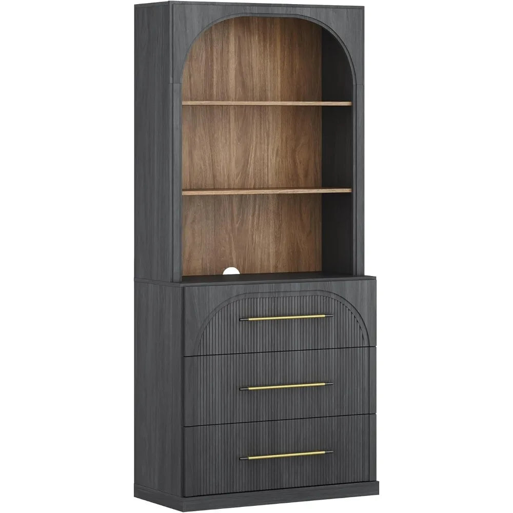 Arched Storage Cabinet with Drawers and Shelving