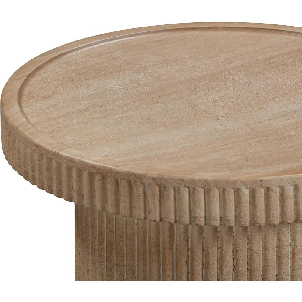 Faux Travertine Fluted Concrete Side Table