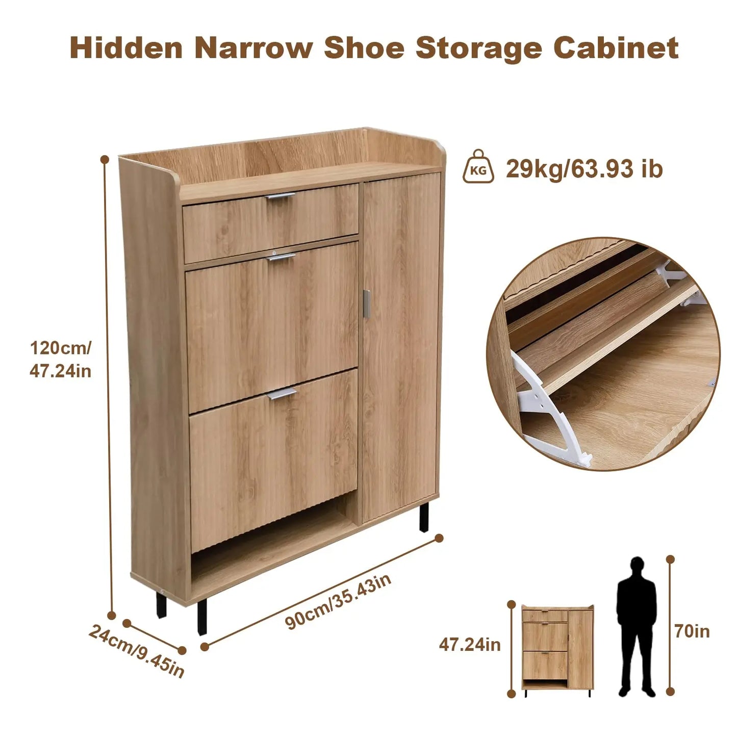 Shoe Storage Cabinet with Flip Drawers and Wave Design