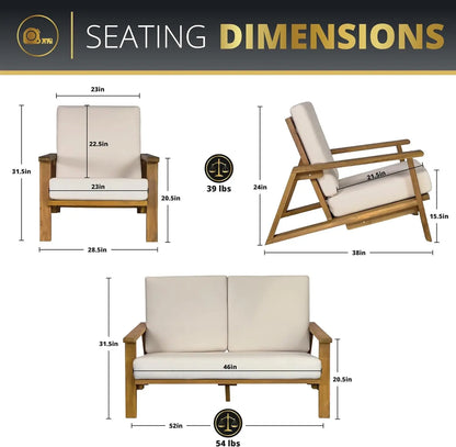 Teak Outdoor Sofa Set with Cushioned Seating and Coffee Table