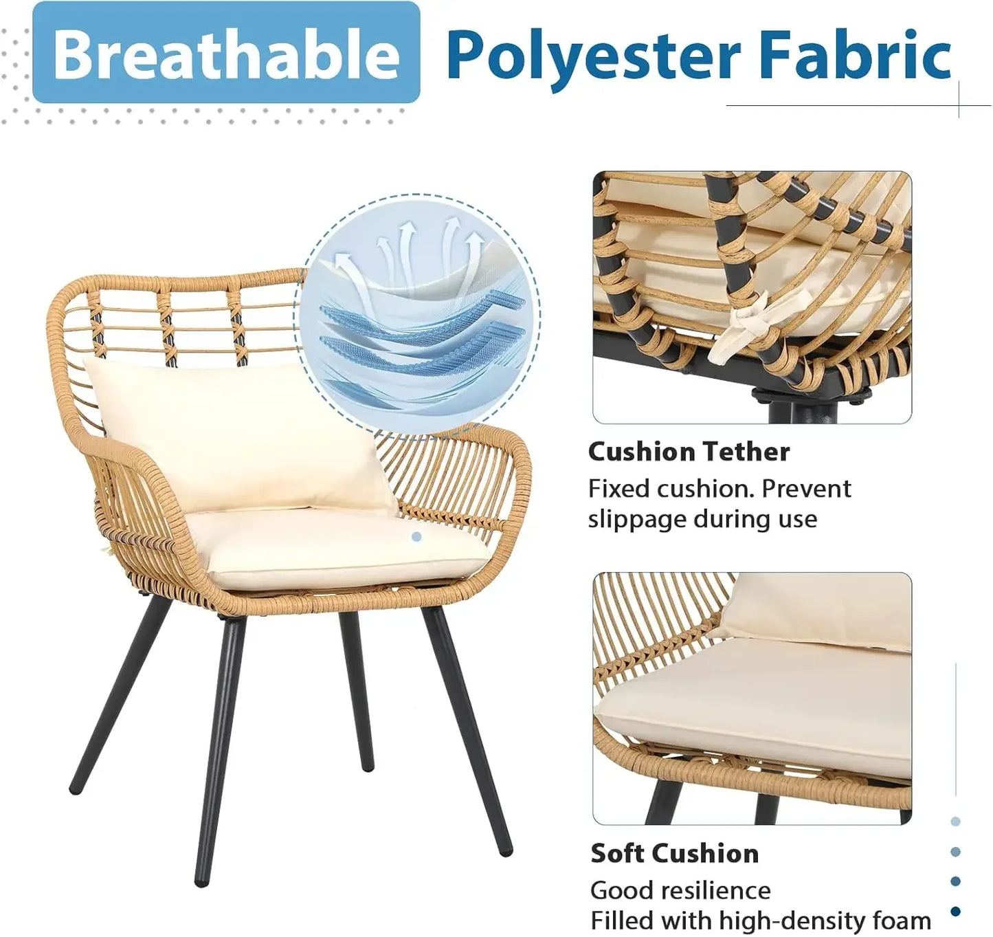 3 Piece Wicker Patio Bistro Set