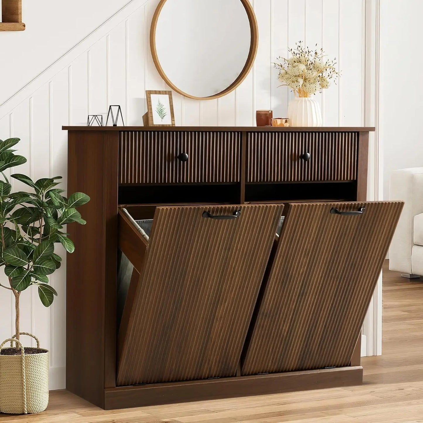 Modern Fluted Tilt-Out Laundry Cabinet