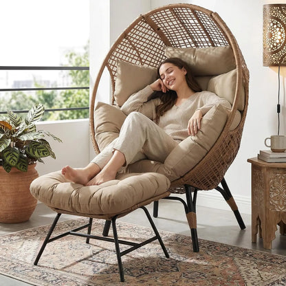 Oversized Wicker Egg Chair with Ottoman