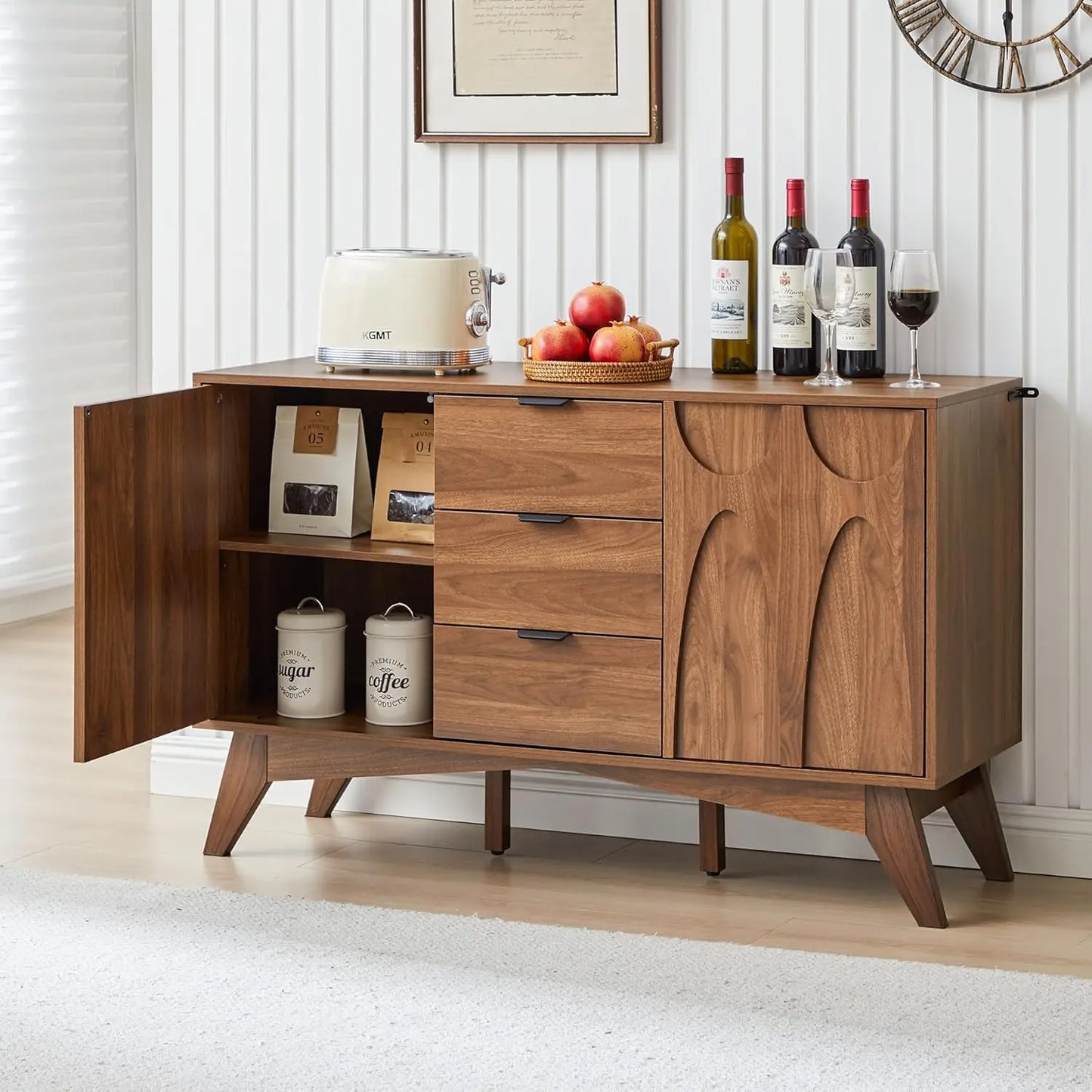 Mid-Century Buffet Cabinet with Drawers and Storage Doors