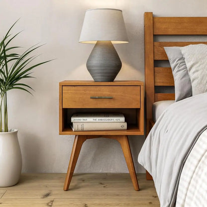 Solid Wood Nightstand with Angled Legs