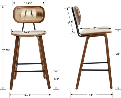 Mid-Century Rattan Bar Stools Set of 2