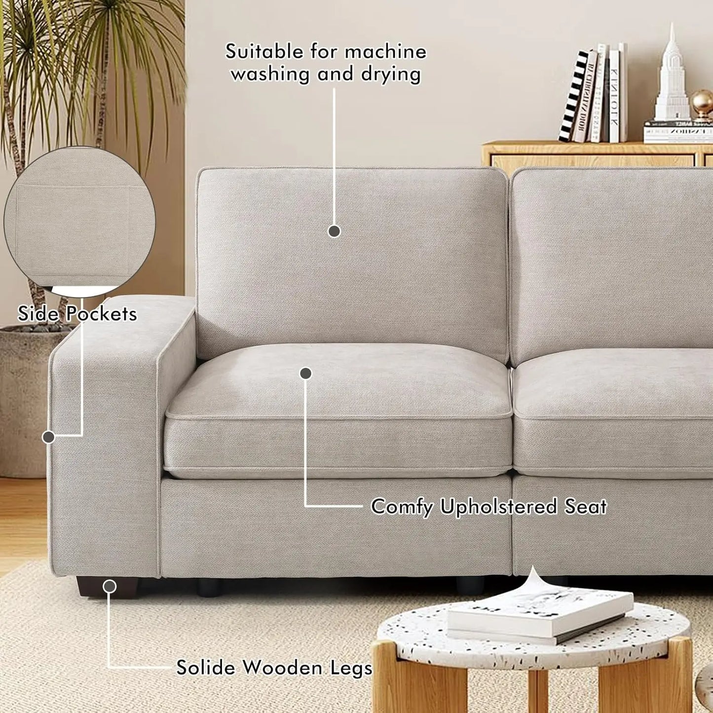 Modular Chenille Sofa with Hidden Storage