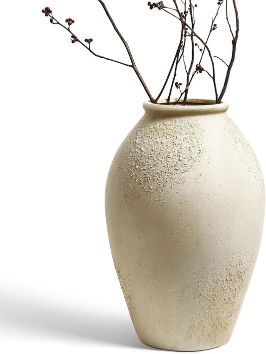 Textured Ceramic Vase with Sculptural Neutral Finish