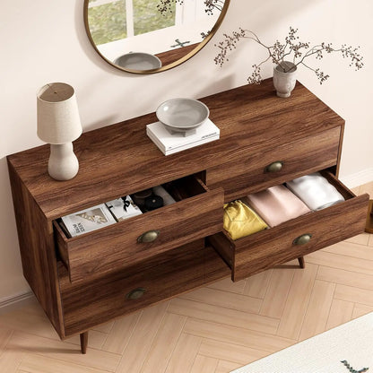 Walnut Brown 6-Drawer Classic Dresser