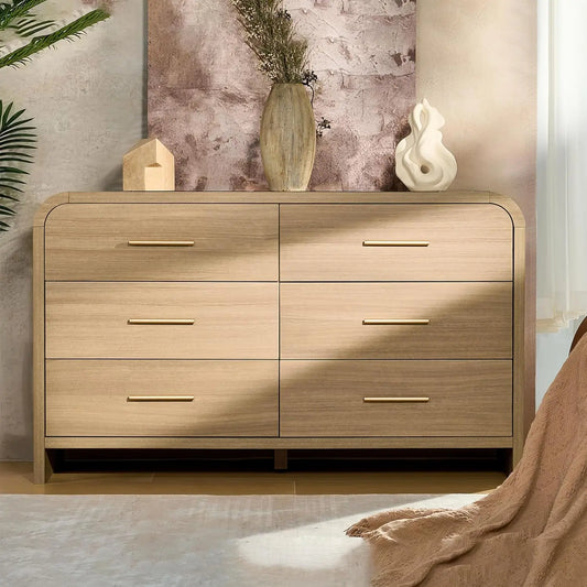 Curved Wood Dresser with Sculptural Form and Six Drawers