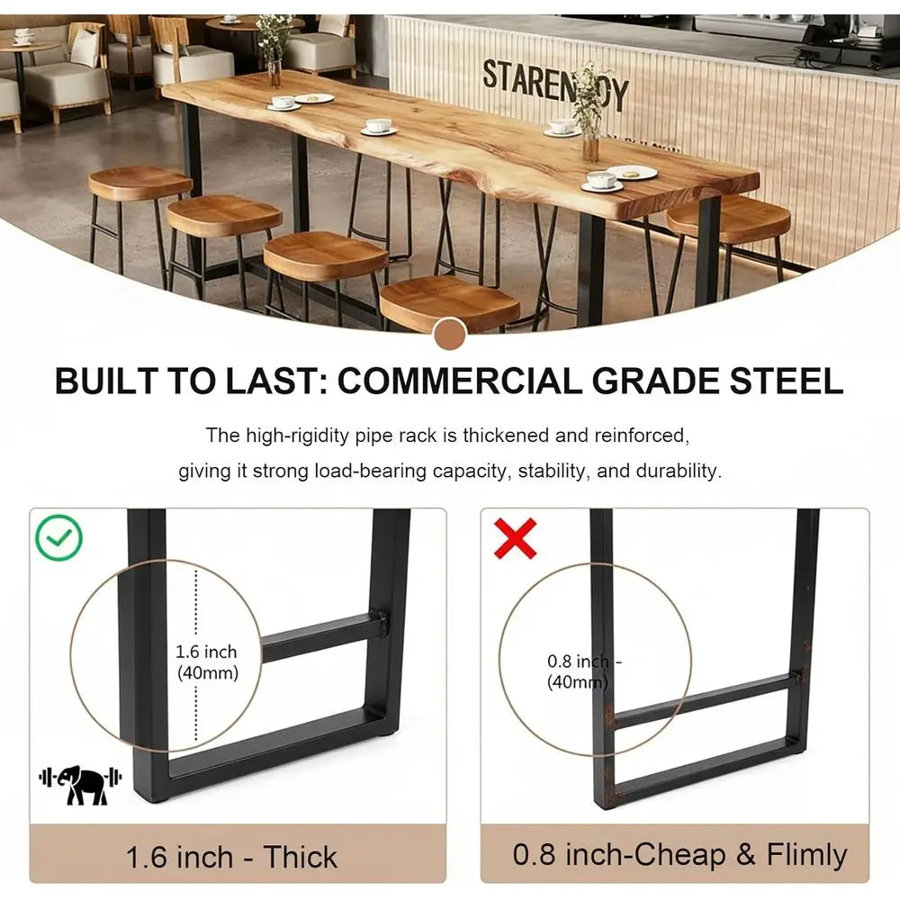 Live Edge Bar Table with Solid Pine Top and Metal Frame