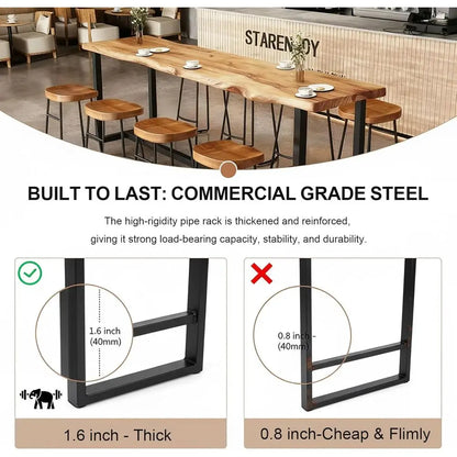 Live Edge Bar Table with Solid Pine Top and Metal Frame