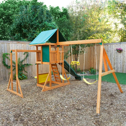 Wooden Playset with Slide and Monkey Bars for Kids