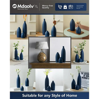 Coastal Decor Matte Blue Vase Set