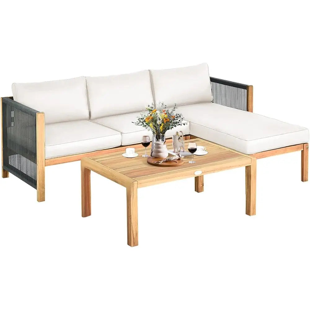 Modern Acacia & Rope 3-Piece Lounge Set
