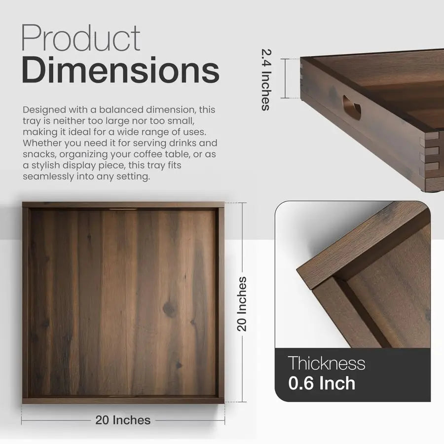 Acacia Wood Square Ottoman Tray with Handles