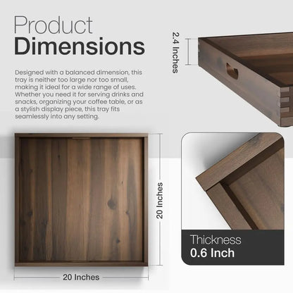 Acacia Wood Square Ottoman Tray with Handles