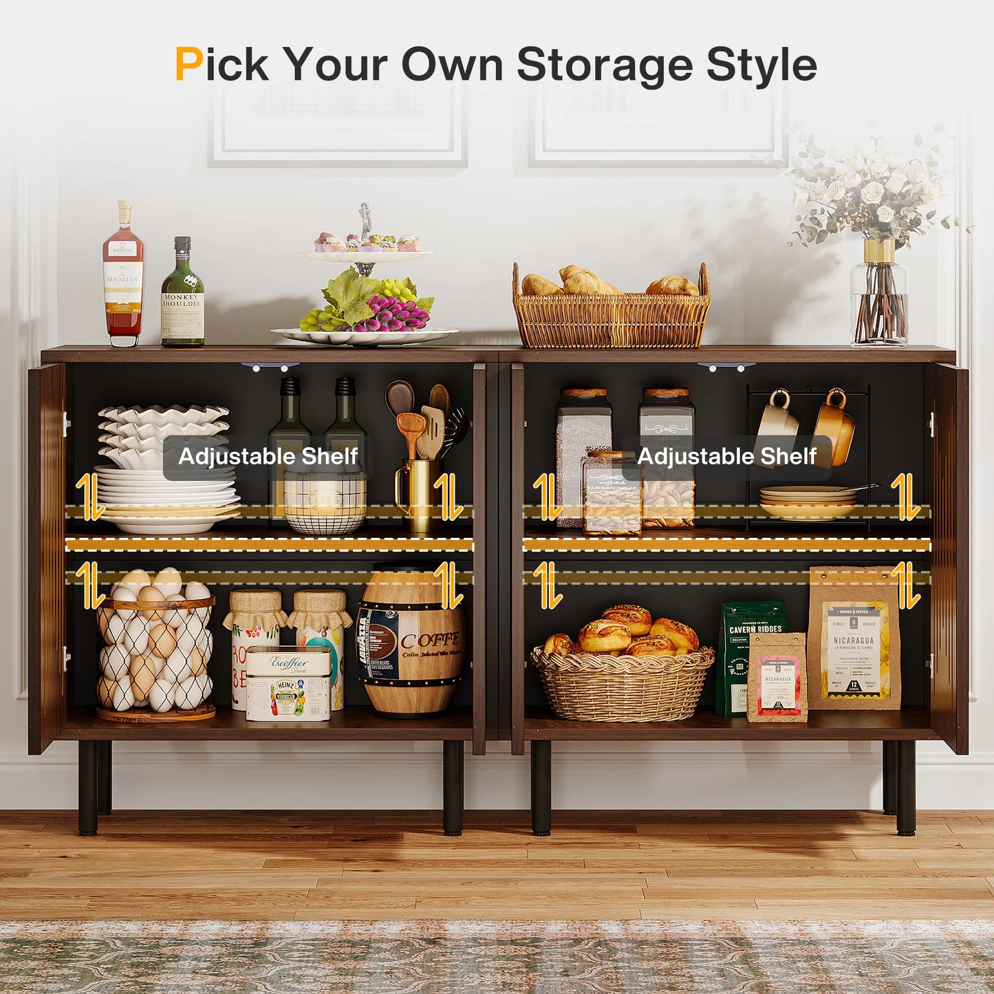 Modern Sideboard Buffet Cabinet with Adjustable Storage (Set of 2)