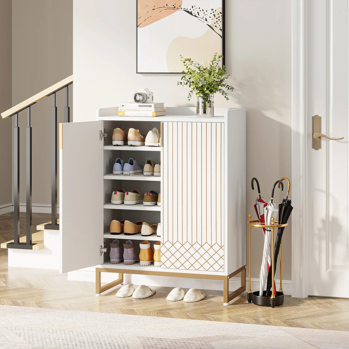 5-Tier Shoe Storage Cabinet with Doors