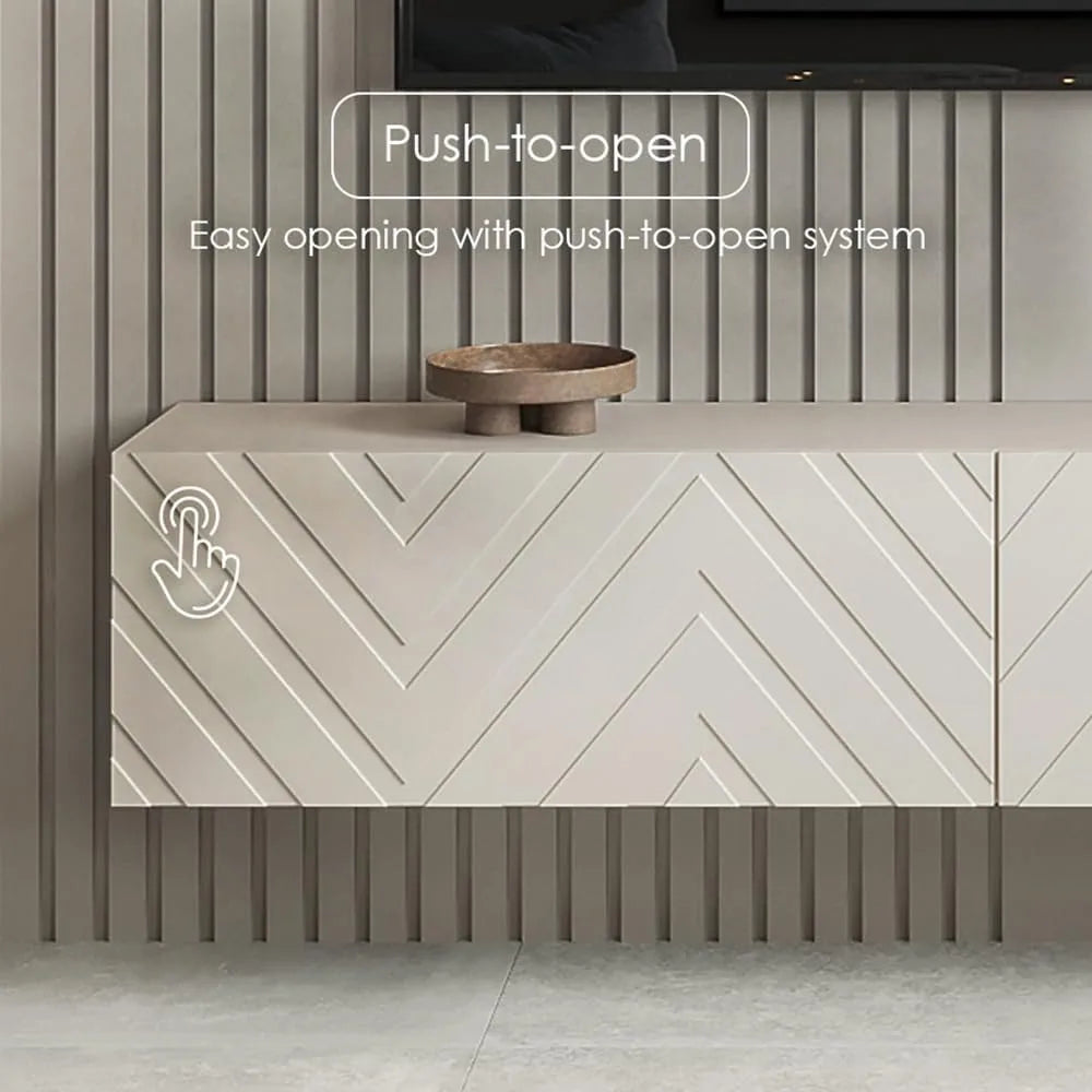 Floating Scandinavian TV Stand with Push-Open Storage