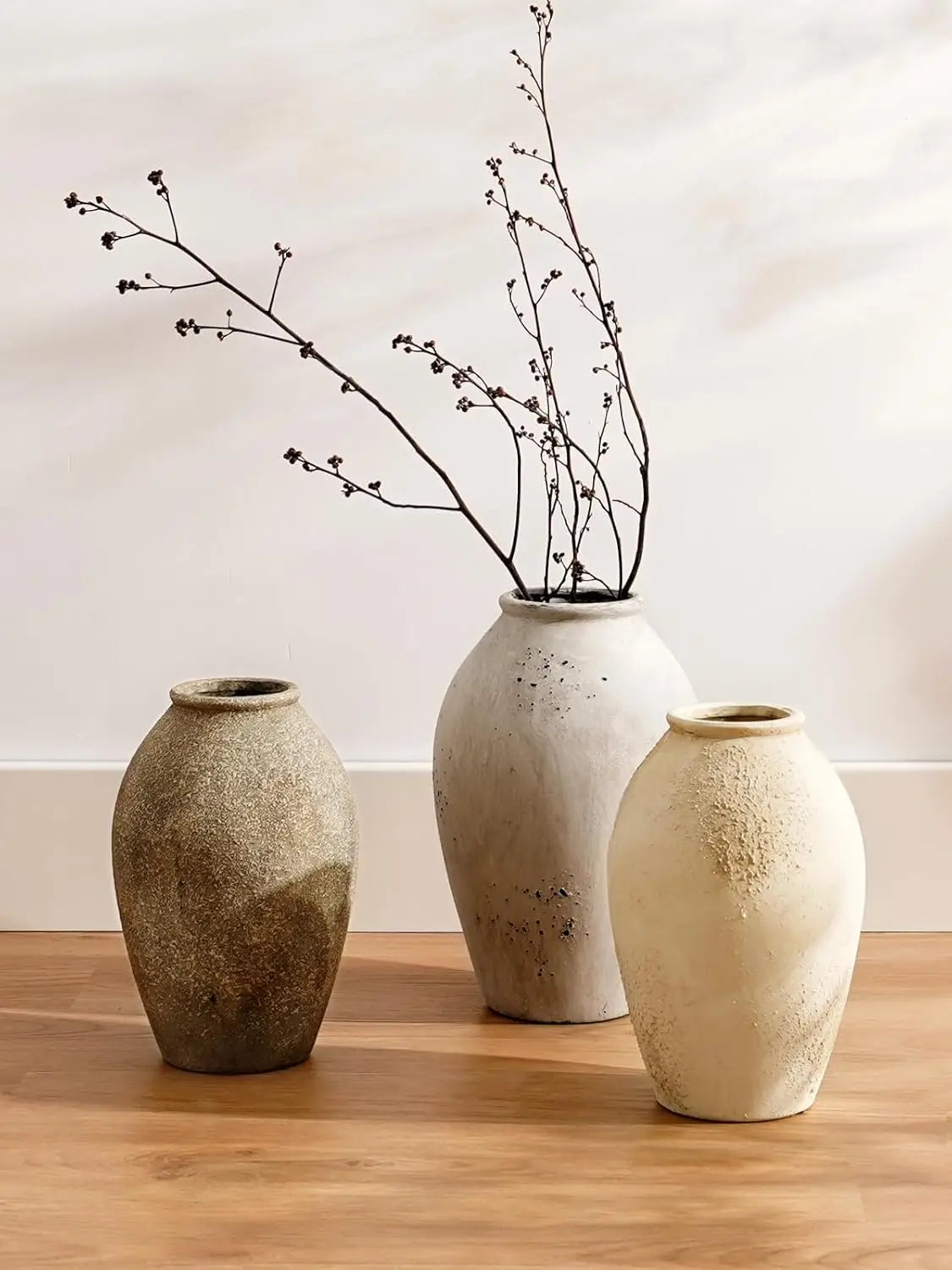 Textured Ceramic Vase with Sculptural Neutral Finish