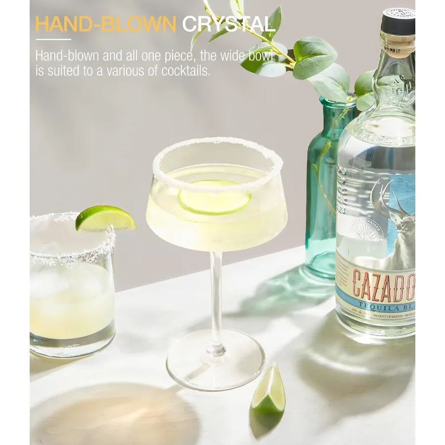 Hand-Blown Crystal Martini Coupe Set of 4